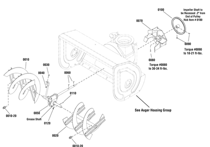 Auger Drive Group Diagram and Parts List for 1696159-00-BP2132S 2012 Briggs and Stratton Snow Blower